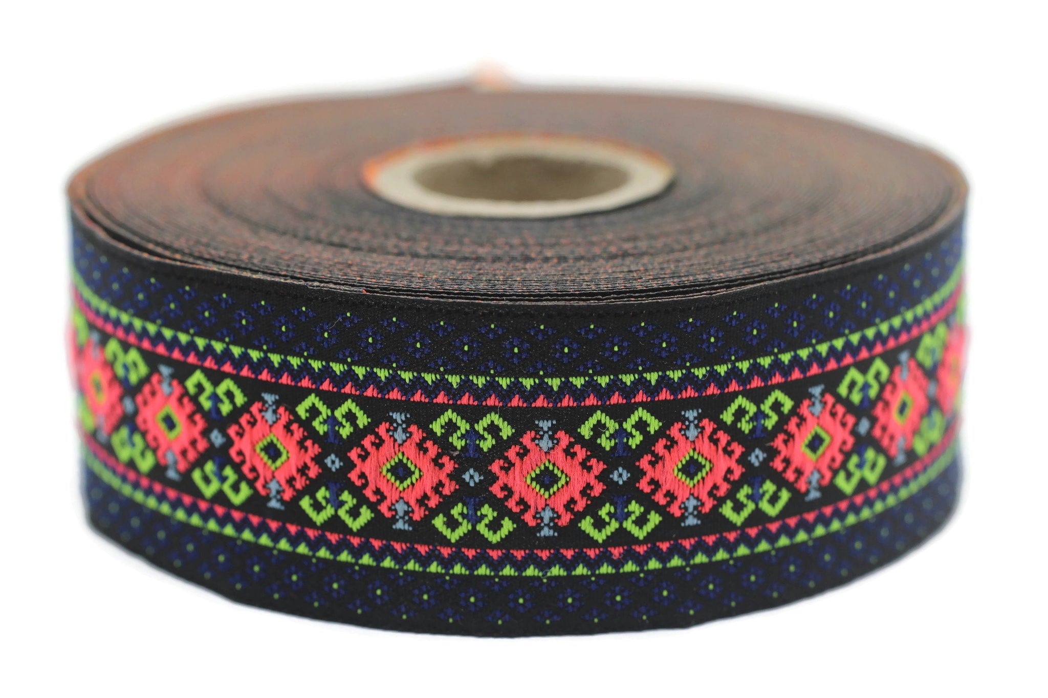35 mm Colorfull Mosaic Motif Jacquard Ribbon (1.37 inches), Vintage Jacquard, Sewing Trim, Huge Trim , Large ribbon, jacquard ribbon, 35997