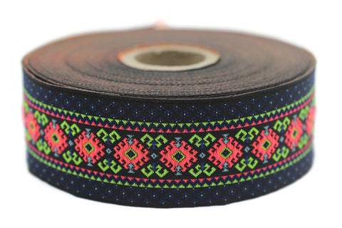 35 mm Colorfull Mosaic Motif Jacquard Ribbon (1.37 inches), Vintage Jacquard, Sewing Trim, Huge Trim , Large ribbon, jacquard ribbon, 35997