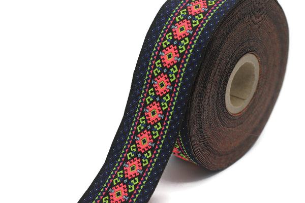 35 mm Colorfull Mosaic Motif Jacquard Ribbon (1.37 inches), Vintage Jacquard, Sewing Trim, Huge Trim , Large ribbon, jacquard ribbon, 35997