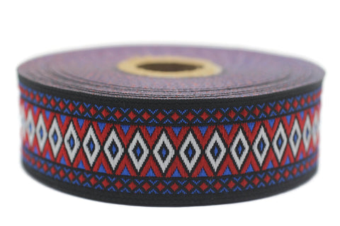 28 mm Blue&Red Diamond Jacquard ribbon (1.10 inches), Diamond ribbon, dog colar ribbons, Sewing, Jacquard ribbon, Trim, Ribbon, 28119