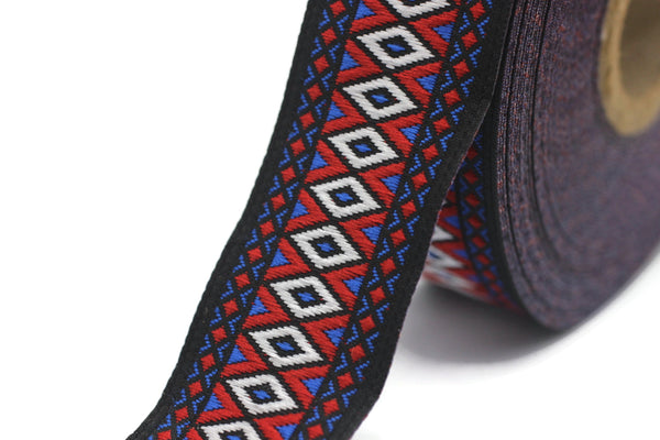 28 mm Blue&Red Diamond Jacquard ribbon (1.10 inches), Diamond ribbon, dog colar ribbons, Sewing, Jacquard ribbon, Trim, Ribbon, 28119
