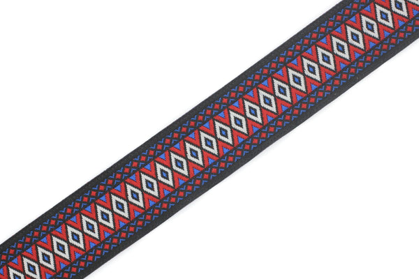 28 mm Blue&Red Diamond Jacquard ribbon (1.10 inches), Diamond ribbon, dog colar ribbons, Sewing, Jacquard ribbon, Trim, Ribbon, 28119
