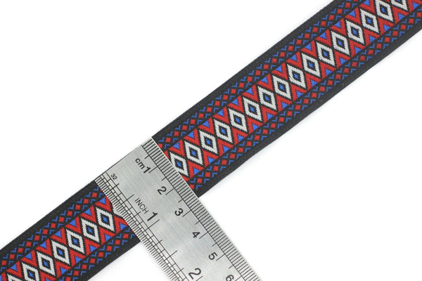 28 mm Blue&Red Diamond Jacquard ribbon (1.10 inches), Diamond ribbon, dog colar ribbons, Sewing, Jacquard ribbon, Trim, Ribbon, 28119