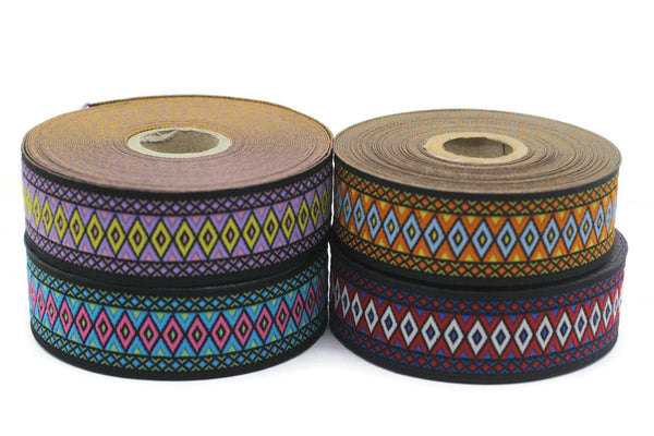 28 mm Blue&Red Diamond Jacquard ribbon (1.10 inches), Diamond ribbon, dog colar ribbons, Sewing, Jacquard ribbon, Trim, Ribbon, 28119