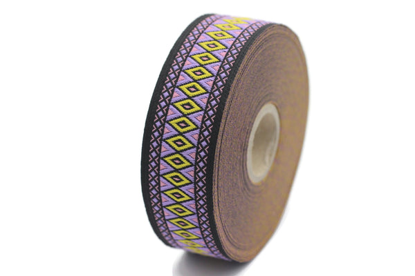 28 mm Purple&Yellow Diamond Jacquard ribbon (1.10 inches), Diamond ribbon, dog colar ribbons, Sewing, Jacquard ribbon, Trim, Ribbon, 28119