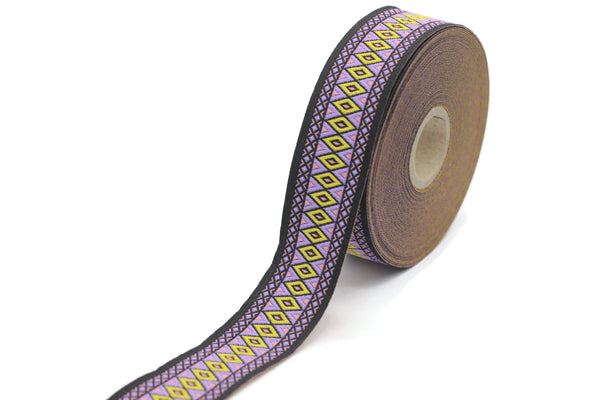 28 mm Purple&Yellow Diamond Jacquard ribbon (1.10 inches), Diamond ribbon, dog colar ribbons, Sewing, Jacquard ribbon, Trim, Ribbon, 28119