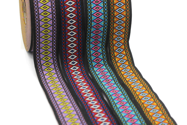 28 mm Purple&Yellow Diamond Jacquard ribbon (1.10 inches), Diamond ribbon, dog colar ribbons, Sewing, Jacquard ribbon, Trim, Ribbon, 28119