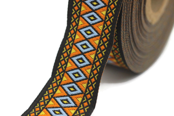 28 mm Blue&Orange Diamond Jacquard ribbon (1.10 inches), Diamond ribbon, dog colar ribbons, Sewing, Jacquard ribbon, Trim, Ribbon, 28119