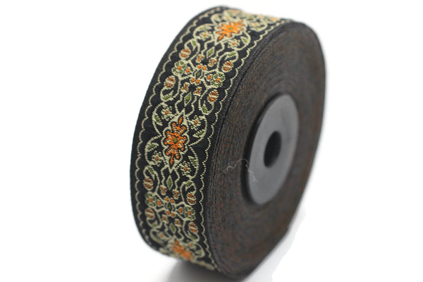 25 mm Black&Orange Jacquard ribbon 0.98 inches, Decorative Craft Ribbon, Sewing, Jacquard ribbons, Trim, woven ribbons, collar supply, 25939