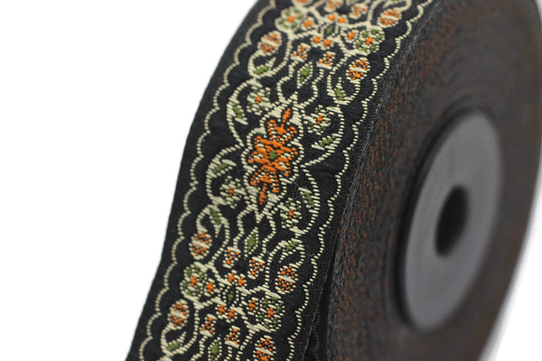 25 mm Black&Orange Jacquard ribbon 0.98 inches, Decorative Craft Ribbon, Sewing, Jacquard ribbons, Trim, woven ribbons, collar supply, 25939