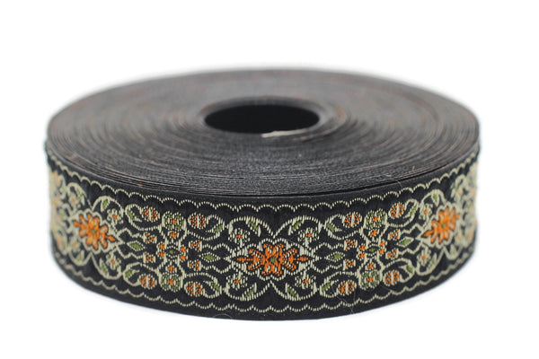 25 mm Black&Orange Jacquard ribbon 0.98 inches, Decorative Craft Ribbon, Sewing, Jacquard ribbons, Trim, woven ribbons, collar supply, 25939