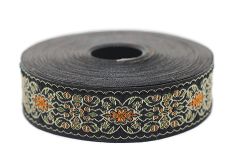 25 mm Black&Orange Jacquard ribbon 0.98 inches, Decorative Craft Ribbon, Sewing, Jacquard ribbons, Trim, woven ribbons, collar supply, 25939
