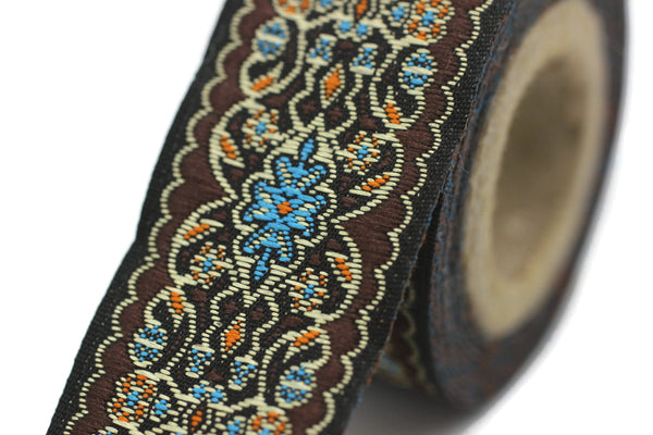 25 mm Blue&Brown Jacquard ribbon (0.98 inches), Decorative Craft Ribbon, Sewing, Jacquard ribbons, Trim, woven ribbons, collar supply, 25939