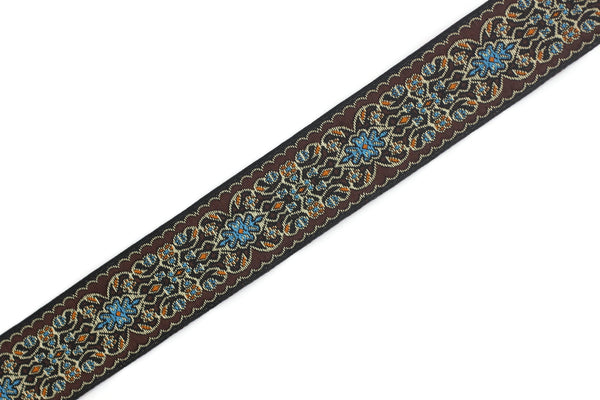 25 mm Blue&Brown Jacquard ribbon (0.98 inches), Decorative Craft Ribbon, Sewing, Jacquard ribbons, Trim, woven ribbons, collar supply, 25939