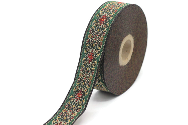 25 mm Red&Green Jacquard ribbon (0.98 inches, Decorative Craft Ribbon, Sewing, Jacquard ribbons, Trim, woven ribbons, collar supply, 25939