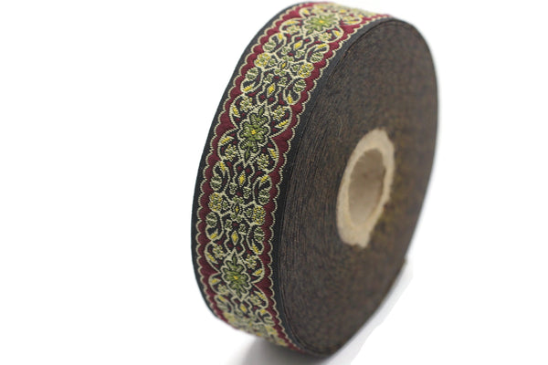 25 mm Yellow&Green Jacquard ribbon 0.98 inches, Decorative Craft Ribbon, Sewing, Jacquard ribbons, Trim, woven ribbons, collar supply, 25939