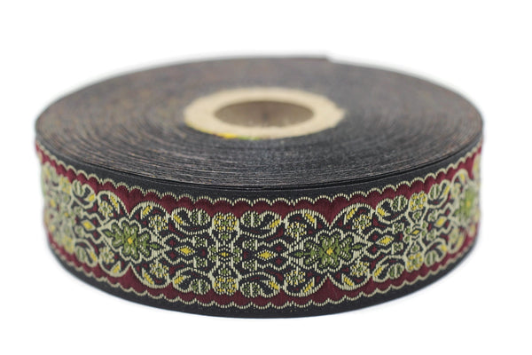 25 mm Yellow&Green Jacquard ribbon 0.98 inches, Decorative Craft Ribbon, Sewing, Jacquard ribbons, Trim, woven ribbons, collar supply, 25939