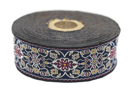 35 mm blue&red jacquard ribbon (1.37 inches), jacquard trim, otantic ribbon, jacquard ribbons, fabric ribbon, vintage trim, 35939