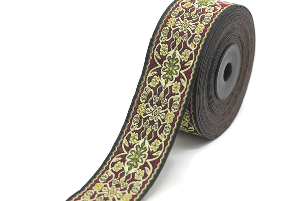 35 mm Yellow&Green Anatolian jacquard ribbon (1.37 inches), jacquard trim, jacquard ribbons, fabric ribbon, vintage trim, 35939