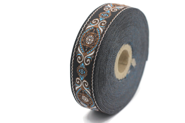 25 mm Blue&Brown Jacquard trims (0.98 inches), jacquard, Decorative Craft Ribbon, Sewing trim, woven trim, embroidered ribbon, 25950