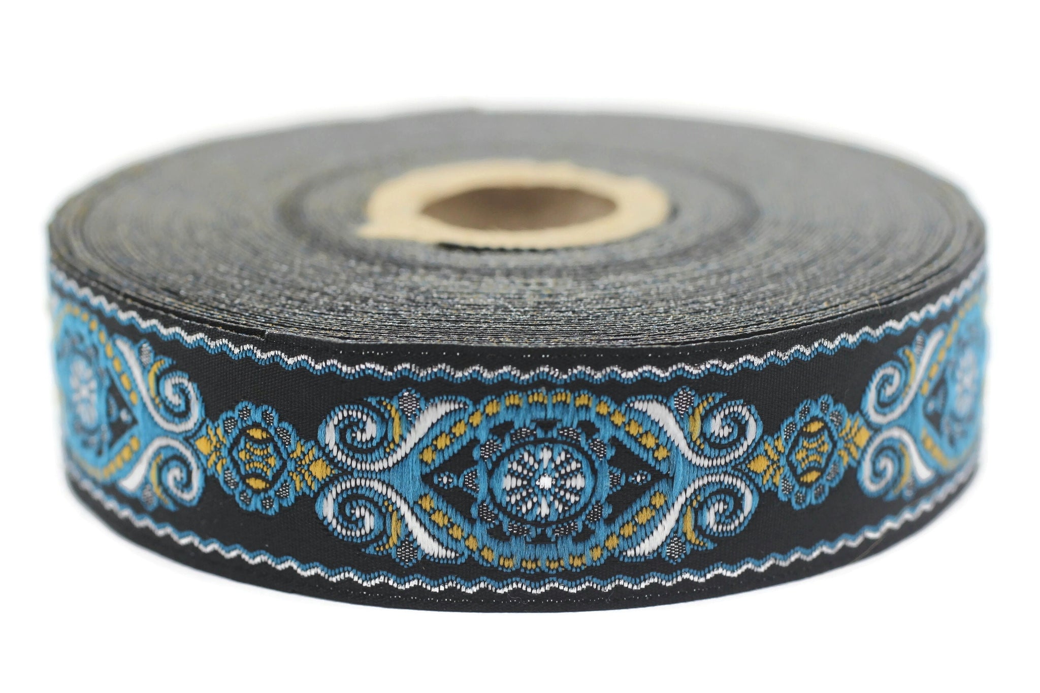 25 mm Blue&Black Jacquard trims (0.98 inches), jacquard ribbon, Decorative Craft Ribbon, Sewing trim, woven trim, embroidered ribbon, 25950