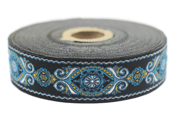 25 mm Blue&Black Jacquard trims (0.98 inches), jacquard ribbon, Decorative Craft Ribbon, Sewing trim, woven trim, embroidered ribbon, 25950