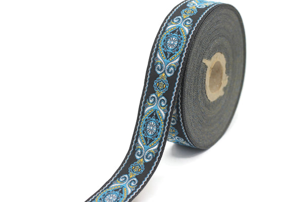 25 mm Blue&Black Jacquard trims (0.98 inches), jacquard ribbon, Decorative Craft Ribbon, Sewing trim, woven trim, embroidered ribbon, 25950