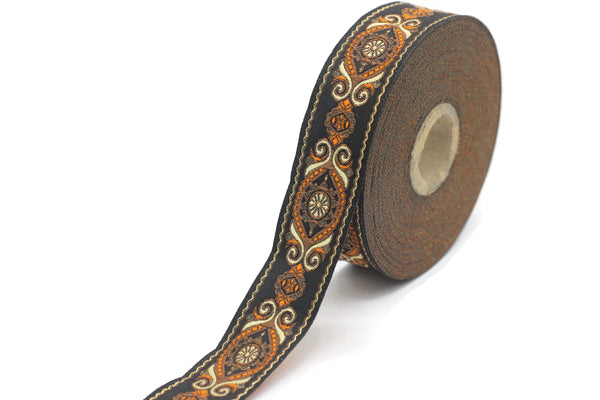 25 mm Brown&Black Jacquard trims (0.98 inches), jacquard ribbons, Decorative Craft Ribbon, Sewing trim, woven trim, Vintage ribbon, 25950