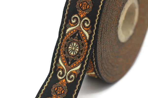 25 mm Brown&Black Jacquard trims (0.98 inches), jacquard ribbons, Decorative Craft Ribbon, Sewing trim, woven trim, Vintage ribbon, 25950