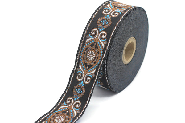 35 mm Blue&Brown Jacquard ribbon (1.37 inches), jacquard ribbon, Decorative Craft Ribbon, Sewing trim, woven trim, embroidered ribbon, 35950