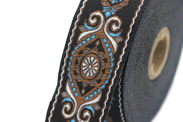 35 mm Blue&Brown Jacquard ribbon (1.37 inches), jacquard ribbon, Decorative Craft Ribbon, Sewing trim, woven trim, embroidered ribbon, 35950