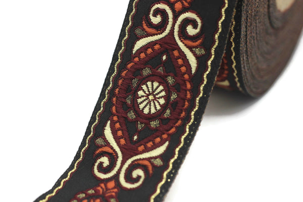 35 mm Red&Black Jacquard trims (1.37 inches), Jacquard Ribbons, Decorative Craft Ribbon, Sewing trim, woven trim, Vintage ribbon, 35950