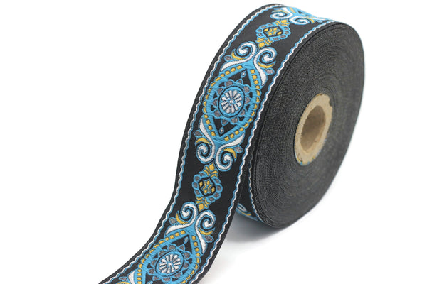 35 mm Blue&Black Jacquard ribbon (1.37 inches), jacquard, Decorative Craft Ribbon, Sewing trim, woven trim, embroidered ribbon, 35950