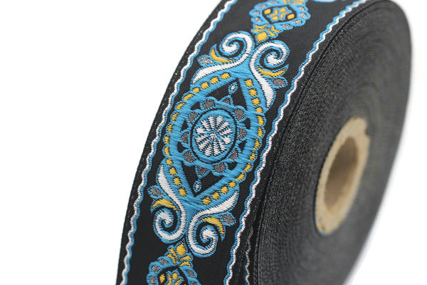 35 mm Blue&Black Jacquard ribbon (1.37 inches), jacquard, Decorative Craft Ribbon, Sewing trim, woven trim, embroidered ribbon, 35950