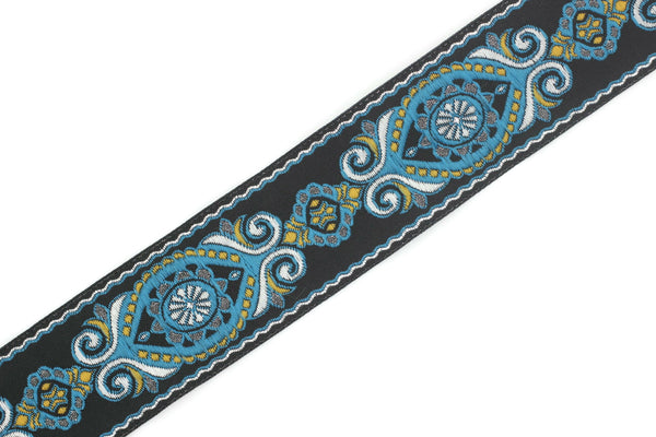 35 mm Blue&Black Jacquard ribbon (1.37 inches), jacquard, Decorative Craft Ribbon, Sewing trim, woven trim, embroidered ribbon, 35950