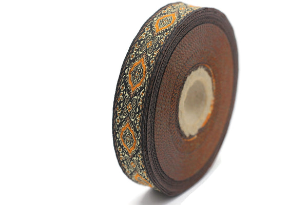 18 mm orange Medieval Motive Woven Border (0.70 inches), jacquard ribbon, Embroidered ribbon, Sewing trim, Scroll Jacquard trim, 18589
