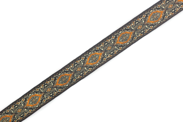 18 mm orange Medieval Motive Woven Border (0.70 inches), jacquard ribbon, Embroidered ribbon, Sewing trim, Scroll Jacquard trim, 18589