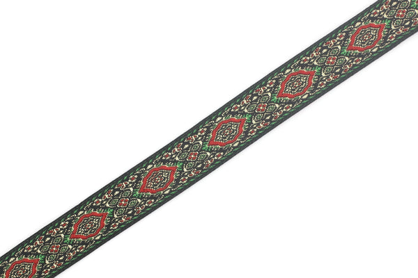18 mm green Medieval Motive Woven Border (0.70 inches), jacquard ribbon, Embroidered ribbon, Sewing trim, Scroll Jacquard trim, 18589