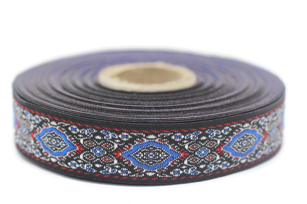 18 mm Blue Medieval Motive Woven Border (0.70 inches), jacquard ribbon, Embroidered ribbon, Sewing trim, Scroll Jacquard trim, 18589