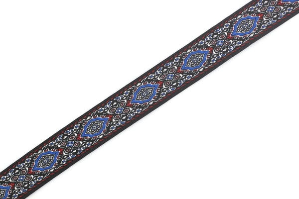 18 mm Blue Medieval Motive Woven Border (0.70 inches), jacquard ribbon, Embroidered ribbon, Sewing trim, Scroll Jacquard trim, 18589