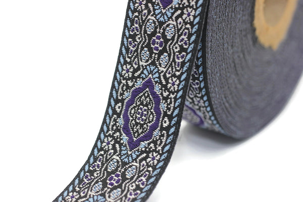25 mm purple Medieval Motive Woven Border (0.98 inches), jacquard ribbon, Embroidered ribbon, Sewing trim, Scroll Jacquard trim, 25589