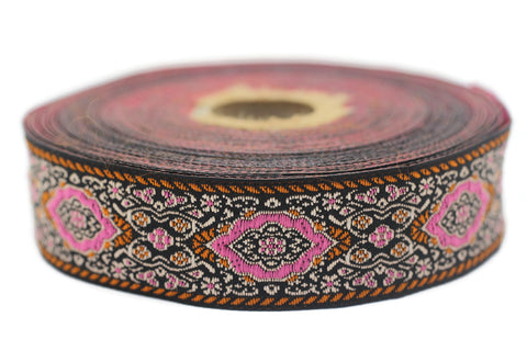 25 mm Pink Medieval Motive Woven Border (0.98 inches), jacquard ribbon, Embroidered ribbon, Sewing trim, Scroll Jacquard trim, 25589