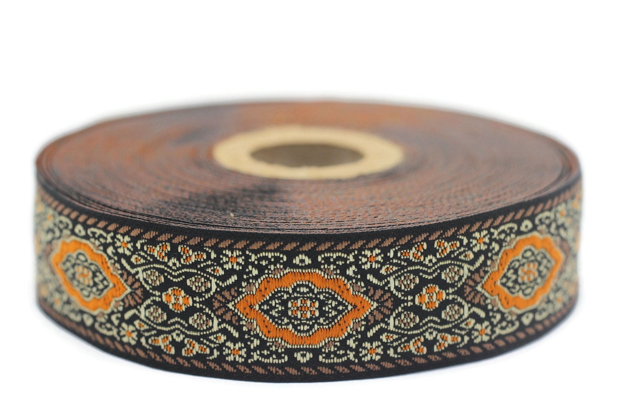 25 mm orange Medieval Motive Woven Border (0.98 inches), jacquard ribbon, Embroidered ribbon, Sewing trim, Scroll Jacquard trim, 25589