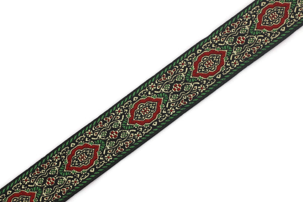 25 mm Green Medieval Motive Woven Border (0.98 inches), jacquard ribbon, Embroidered ribbon, Sewing trim, Scroll Jacquard trim, 25589