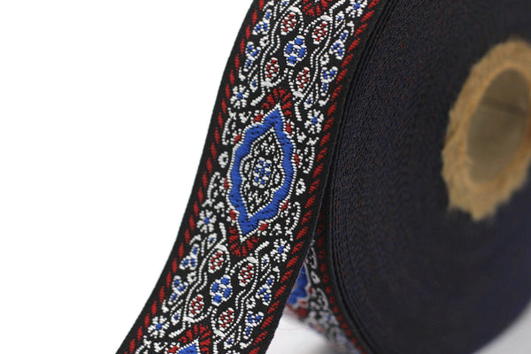 25 mm Blue Medieval Motive Woven Border (0.98 inches), jacquard ribbon, Embroidered ribbon, Sewing trim, Scroll Jacquard trim, 25589
