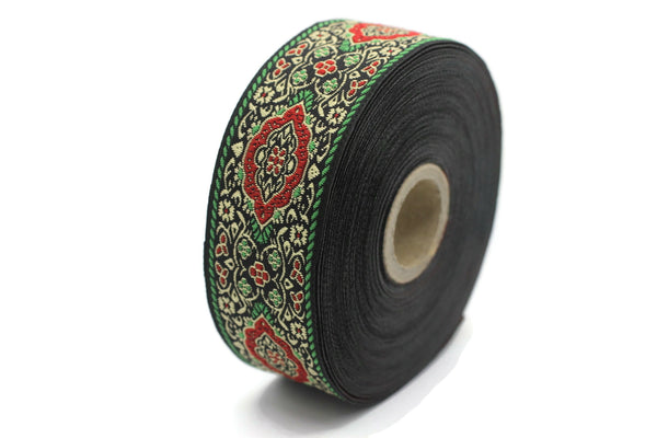 35 mm Green Medieval Motive Woven Border (1.37 inches), jacquard ribbon, Embroidered ribbon, Sewing trim, Scroll Jacquard trim, 35589