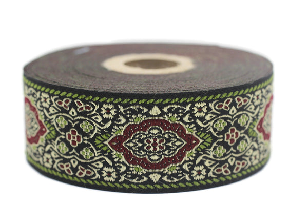 35 mm Light Green Medieval Motive Woven Border (1.37 inches), jacquard ribbon, Embroidered ribbon, Sewing trim, Scroll Jacquard trim, 35589