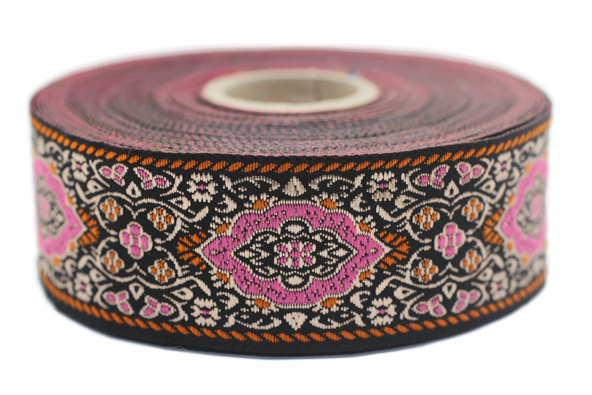 35 mm Pink Medieval Motive Woven Border (1.37 inches), jacquard ribbon, Embroidered ribbon, Sewing trim, Scroll Jacquard trim, 35589