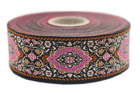 35 mm Pink Medieval Motive Woven Border (1.37 inches), jacquard ribbon, Embroidered ribbon, Sewing trim, Scroll Jacquard trim, 35589