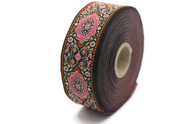 35 mm Pink Medieval Motive Woven Border (1.37 inches), jacquard ribbon, Embroidered ribbon, Sewing trim, Scroll Jacquard trim, 35589